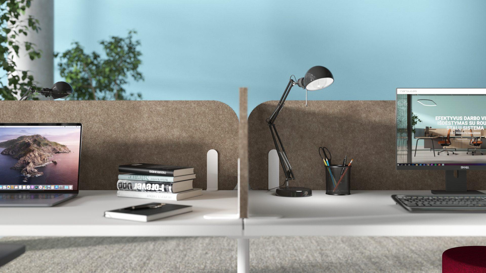 Akustiskā galdu starpsiena ROUND PET, T1 - tumši pelēks, B44 - zaļš, W = 1400, H = 330